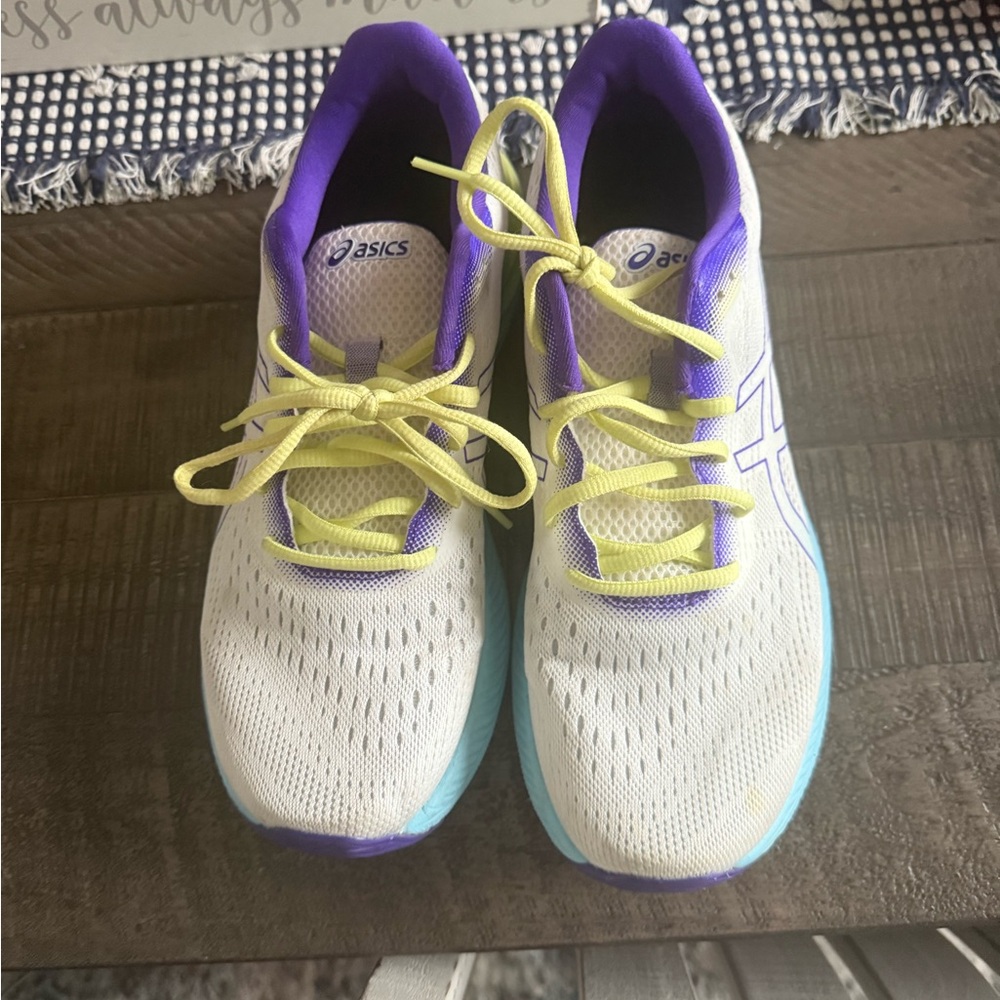 Asics White and Purple Sneakers with Yellow Laces